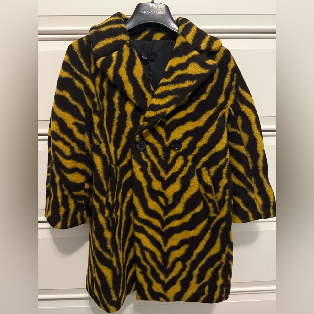 MonnaLisa Black and Yellow Zebra Print Pea Coat